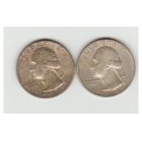 2Two US 1964D Silver Washington Quarters