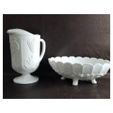 Vintage Milk Glass Harvest Grape Pitcher &