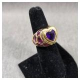 18K Gold Heart Stone Ring, Sz 6.5