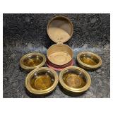 Vintage Brass and Amber Glass Open Salts with Tin