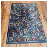 Wool Blue Floral Area Rug