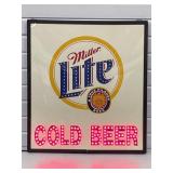 Miller Lite Bar Sign, Words COLD BEER light up,