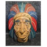 Wooden Native American Cheif Sculpture, Hand