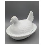 INDIANA GLASS HEN ON NEST MILK GLASS
