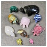 Collection of Natural Stone Carved Turtles with