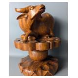 Carved Wood Feng Shui Buffalo Pipe Stand Holder ,