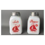 Vintage McKee Glass Red Sailboat Salt & Pepper