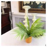 Pair of Tall White Turned Wood Candle Sticks w/