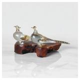 Hand Blown Art Glass Pheasants w/ Gold Details on