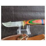 Damascus Fixed Blade Hunting Knife With Leather