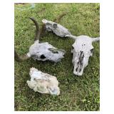 SMALL CONCRETE SOUTHWESTERN SKULL W/ CACTUS & 3