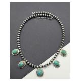 STERLING SILVER BEADED TURQUOISE NECKLACE 18' -