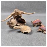 Burlwood Carved Turtle Sculpture w/ Carved & Hand
