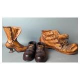 Vintage Hand Carved Wooden Shoes , Boots , Folk