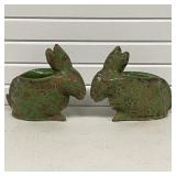 2 Rustic Green Rabbit Pottery Planters