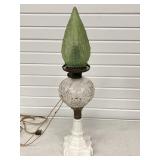 CONVERTED OIL LAMP WHITE BASE, CLEAR RESERVOIR &