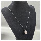 Steling Silver Box Pendant Necklace, 29in Chain