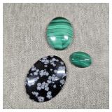 Large Snowflake Obsidian & Malachite Cabachons