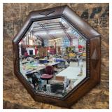 Antique Oak Octagonal Mirror Beveled Glass