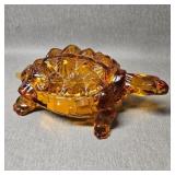L.G. Wright Knobby Amber Glass Turtle Candy Dish