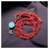 925 SILVER TURTLE PENDANT CORAL & TURQUOISE