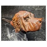 Hand Carved Briarwood Dog Figural Smoking Pipe