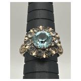 10K Yellow Gold, CZ & Blue Stone Ring 2.4g