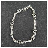 Sterling Silver Dog Paw & Bone Bracelet, 7in