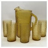 Vintage Soreno Pitcher & 5 Tumblers , Gold Anchor