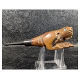Vintage Hand Carved Seal Figural Smoking Pipe