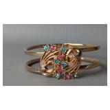 Multi Color Rhinestone Mid Century Vintage Hinged