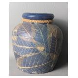 Cobalt Blue Pottery Vase W/ Natural Leaf Overlay
