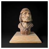 Carved Wood Naive American Bust , Signed Bailey
