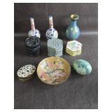 Cloisonne style Bud Vase Enamel & Brass Trinket