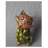 Vintage German Cat Crystal Rhinestone Brooch Pin