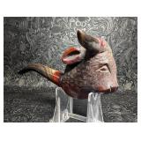 Hand Carved Bull Figural Smoking Pipe, Unbranded