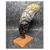 African Horn Art Scrimshaw Palm Trees