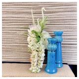 Pair of Modern Pottery Turquoise Candlesticks w/