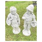 CONCRETE BOY & GIRL CARRYING FISH BASKETS