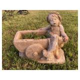 SMALL CONCRETE PLANTER W/ GIRL & DOG
