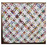 Vtg Double Wedding Ring Quilt Hand Pieced &