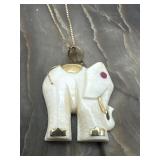 14K Y Gold & Carved Ivory Elephant & 10k Chain