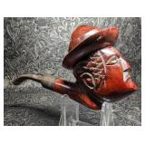 Vintage Hand Carved Man With Hat Figural Smoking