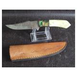 Damascus Fixed Blade Hunting Knife With Leather