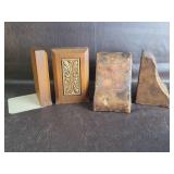 2 Pairs of Vintage Bookends , Wood & Tooled