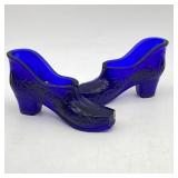 Pair Cobalt Blue Westmoreland Glass Shoes / Boots