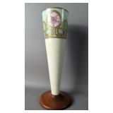 Art Nouveau Style Conical Vase W/ Wood Base