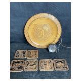 CHILEAN ITEMS WOOD PLATE, SMALL METAL PLATE,