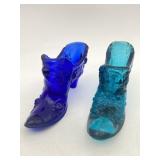 2 FENTON STYLE BLUE GLASS BOOTS