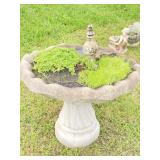CONCRETE BIRD BATH W/ PLANTS & DECORE